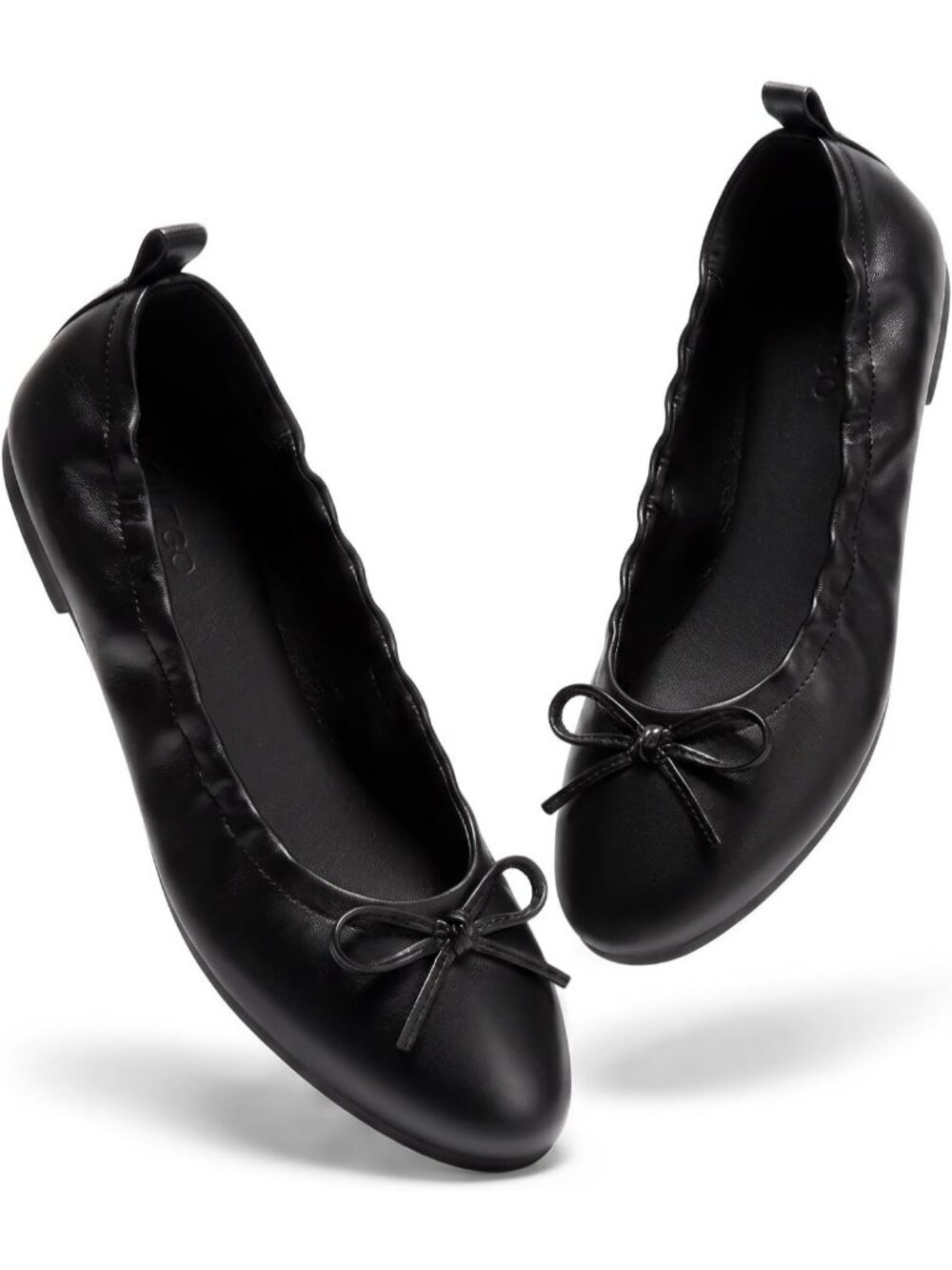 Women's Black Faux Leather Comfortable Bow Round Toe Slip On Dress Flats Shoes